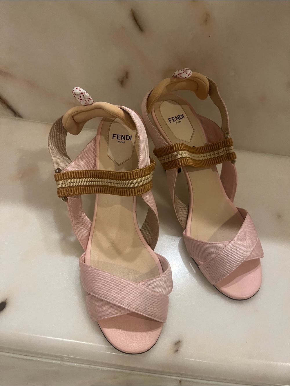 Authentic Fendi Pink and metallic Ribbon Strap Sandals